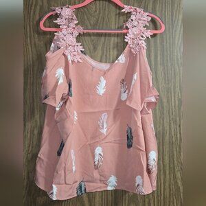 Celure Plus Size Cold Shoulder Shirt With Feathered Printed, Summer